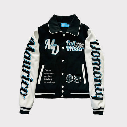 MD BLACK EMBROIDERED VARSITY JACKET